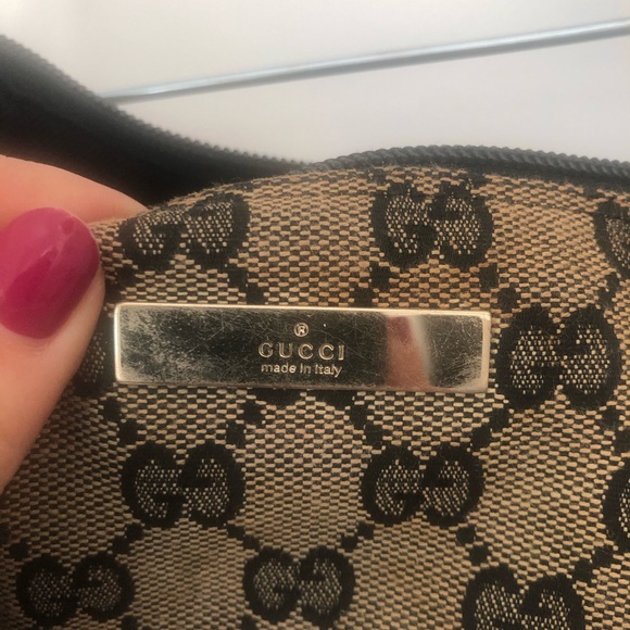 Gucci red leather GG monogram pouchette/ boat bag